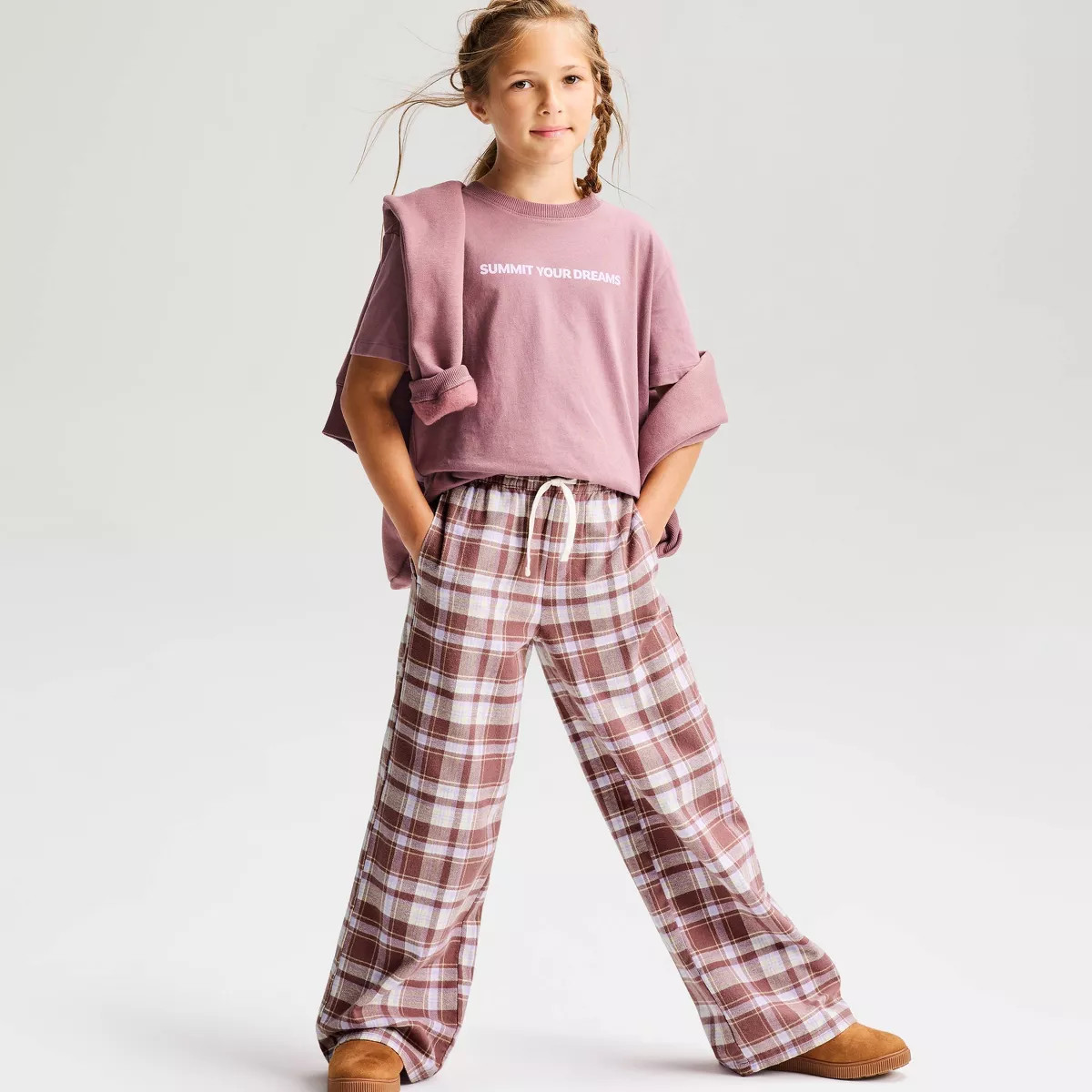 Girls' Gingham Flannel Pants - Cat & Jack™ Cool Mint XL | Target