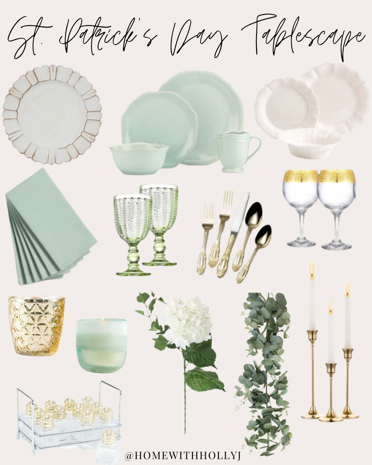 Get this gorgeous look for your St. Patrick’s Day and Spring tablescapes! 🌱✨ Sharing my favorite green and white table decor, gold flatware, and florals. Click to shop the look via LTK!
#StPatricksDay #LTK #GreenAndGold #HomeWithHollyJ #ShopHollyJHome 

 #LTKfoodie #LTKSeasonal #LTKHome