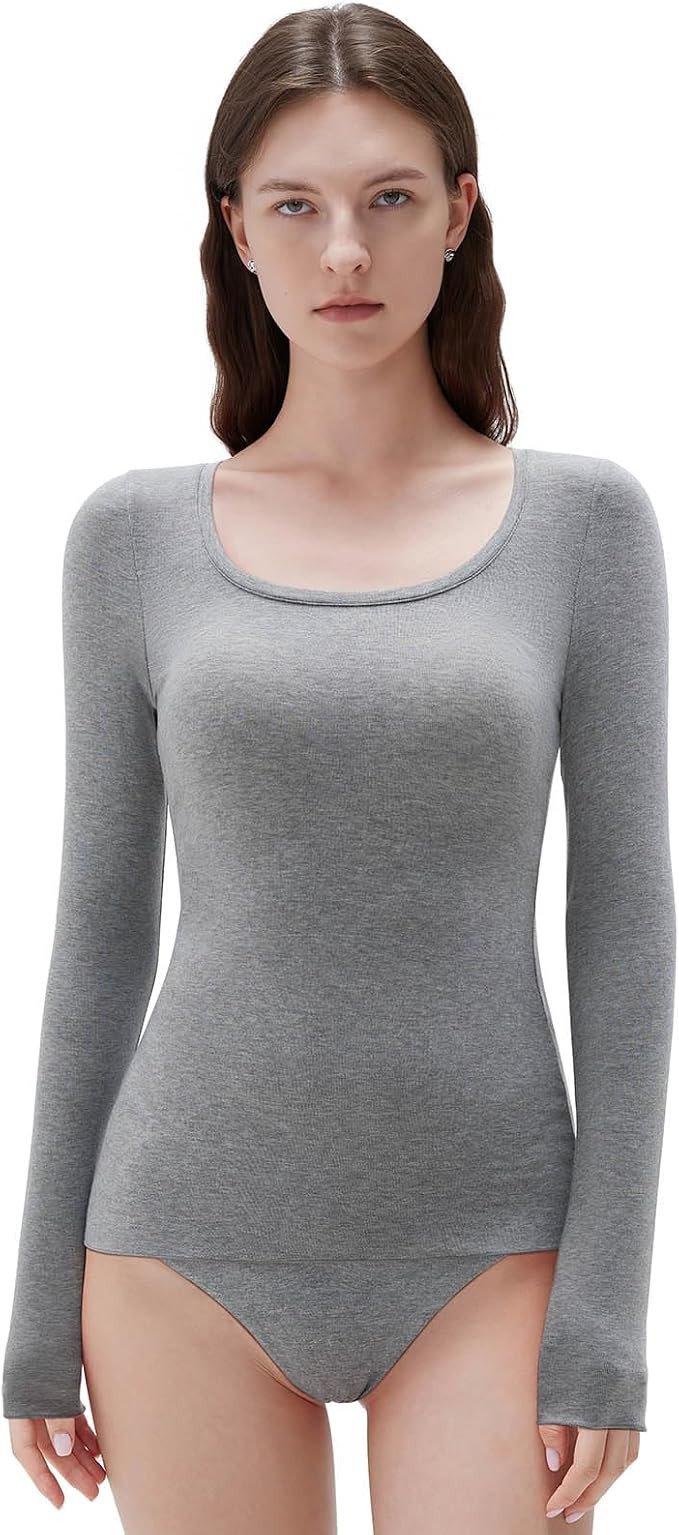 SUUKSESS Cloud Cashmere Women Scoop Neck Fitted Long Sleeve Shirt Basic Knit Tops | Amazon (US)