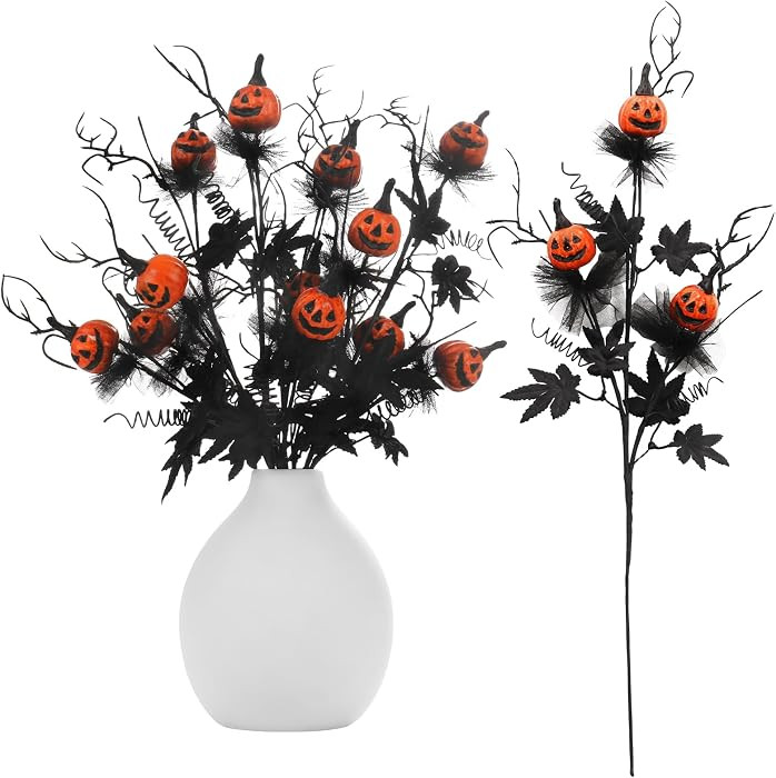 5PCS Halloween Decorations, 19.5Inch Artificial Pumpkin Maple Leaf Floral Stems Halloween Branche... | Amazon (US)