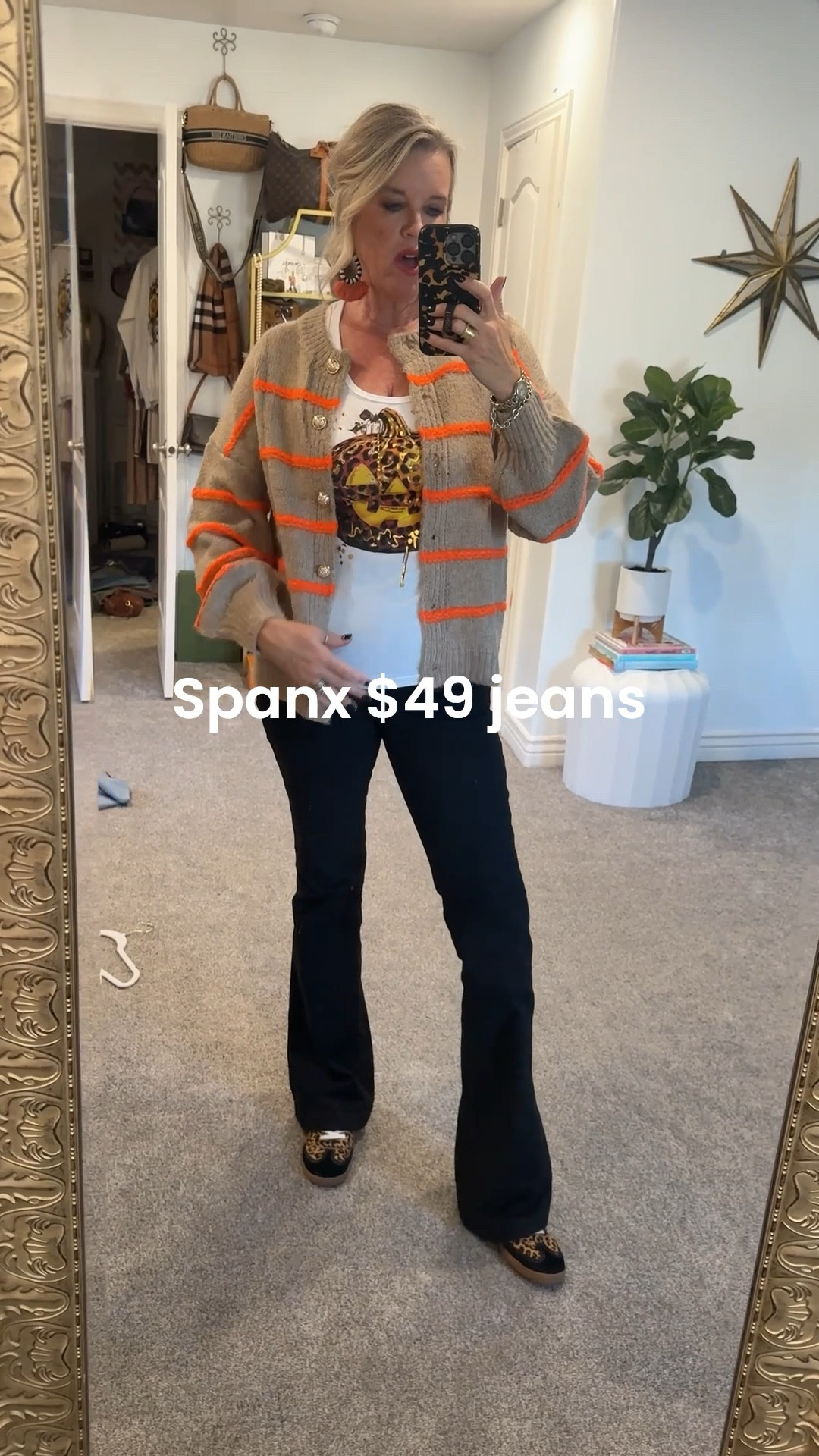 We all love a SALE🎉

This one is one you don’t want to MISS✔️ $49 SPANX  Flared Jean 

Say What…. That’s a price you can’t beat!

5 styles 5 washes of Spanx flared denim jeans!
Perfect for everyday day of the week and occassion!

I am wearing a medium in each style and regular length the flare in reg fits like a tall. I am 5’91/2 for reference.

Perfect pumpkin patch outfit 🍂🎃

Black glared Spanx jeans 
Wearing med 

Amazon find sweater cardigan! So good ! Fits tts and great quality. 

Pumpkin tank by Jodi Perry (find on instagram save 20% off with code darcy20 

Jcrew leopard tennis shoes
Tts on sale so comfortable 

#LTKFindsUnder50 #LTKHalloween #LTKSaleAlert
