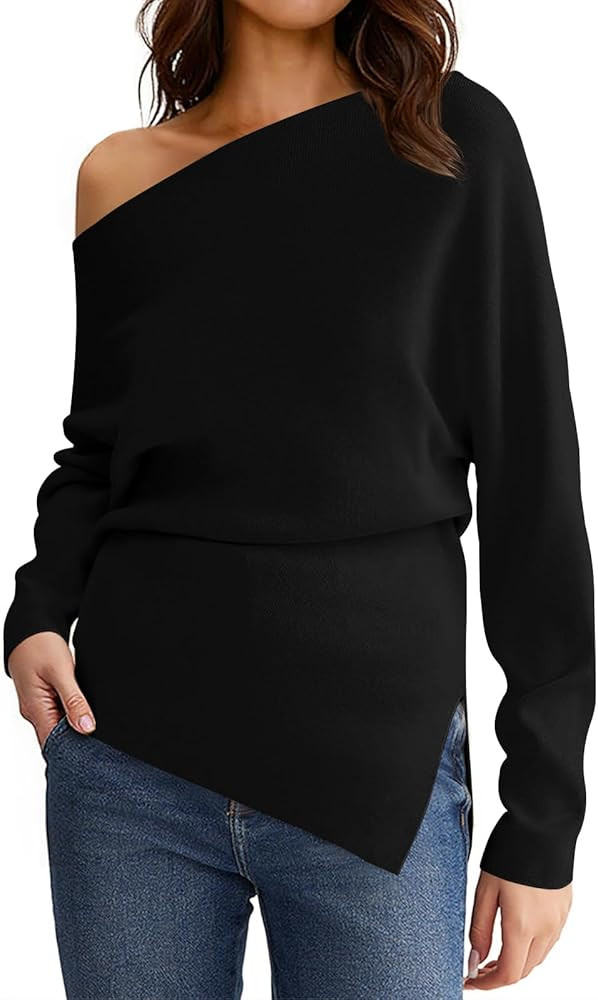 Saodimallsu Womens Off One Shoulder Sweaters Long Sleeve 2025 Casual Fall Pullover Knit Tops | Amazon (US)