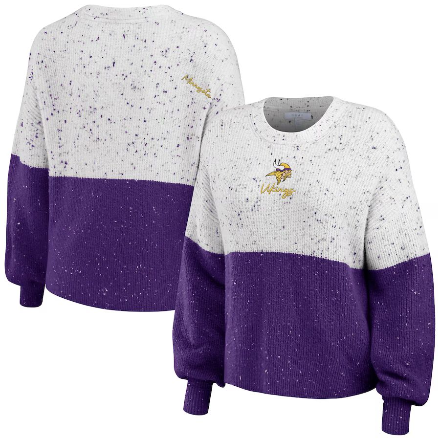 Minnesota Vikings WEAR by Erin Andrews Women's Color-Block Pullover Sweater - White/Purple | Fanatics