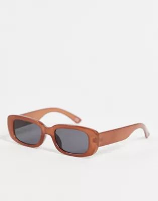 ASOS DESIGN 90s recycled mid rectangle sunglasses in brown with black lens | ASOS | ASOS (Global)