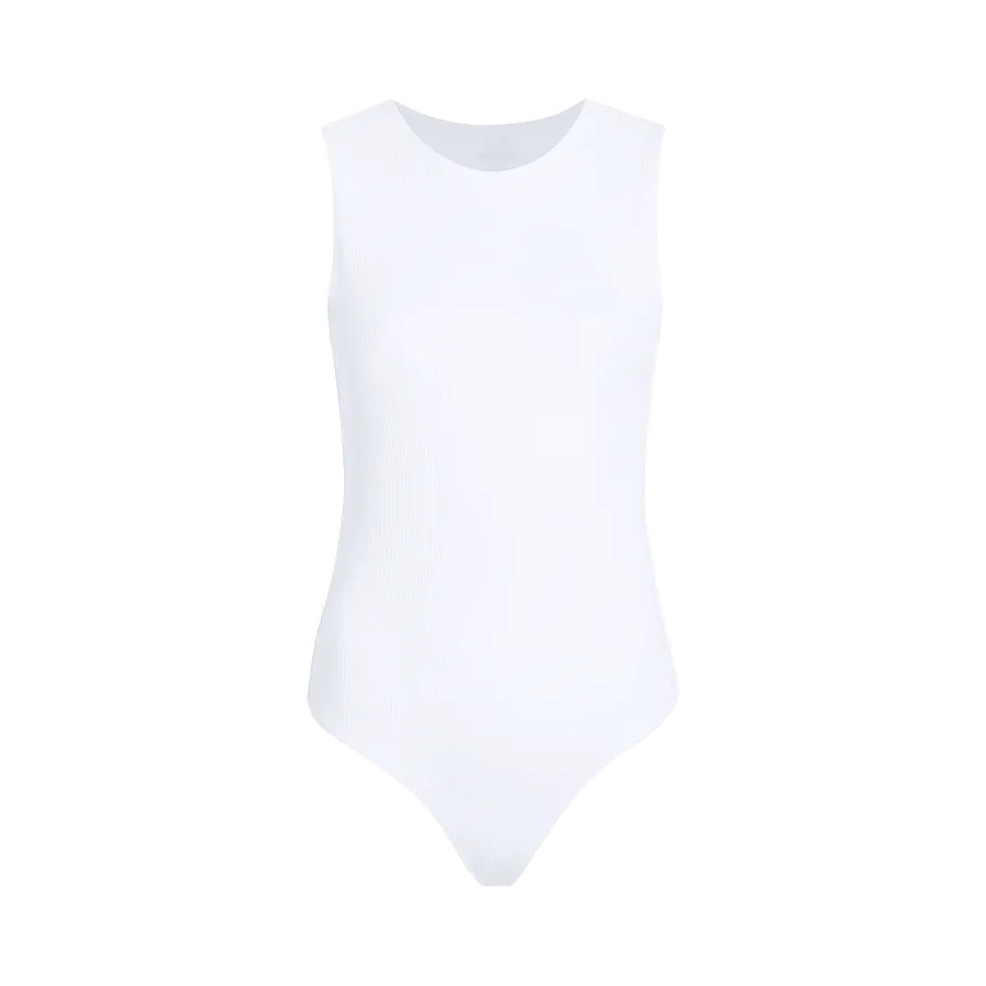 Women's Ribbed Crew Tank Bodysuit | White - nuuds | nuuds