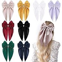 8Pcs Big Satin Layered Hair Bows for Women Girls 8 Inch Barrette Hair Clip Long Black Ribbon Bows... | Amazon (US)