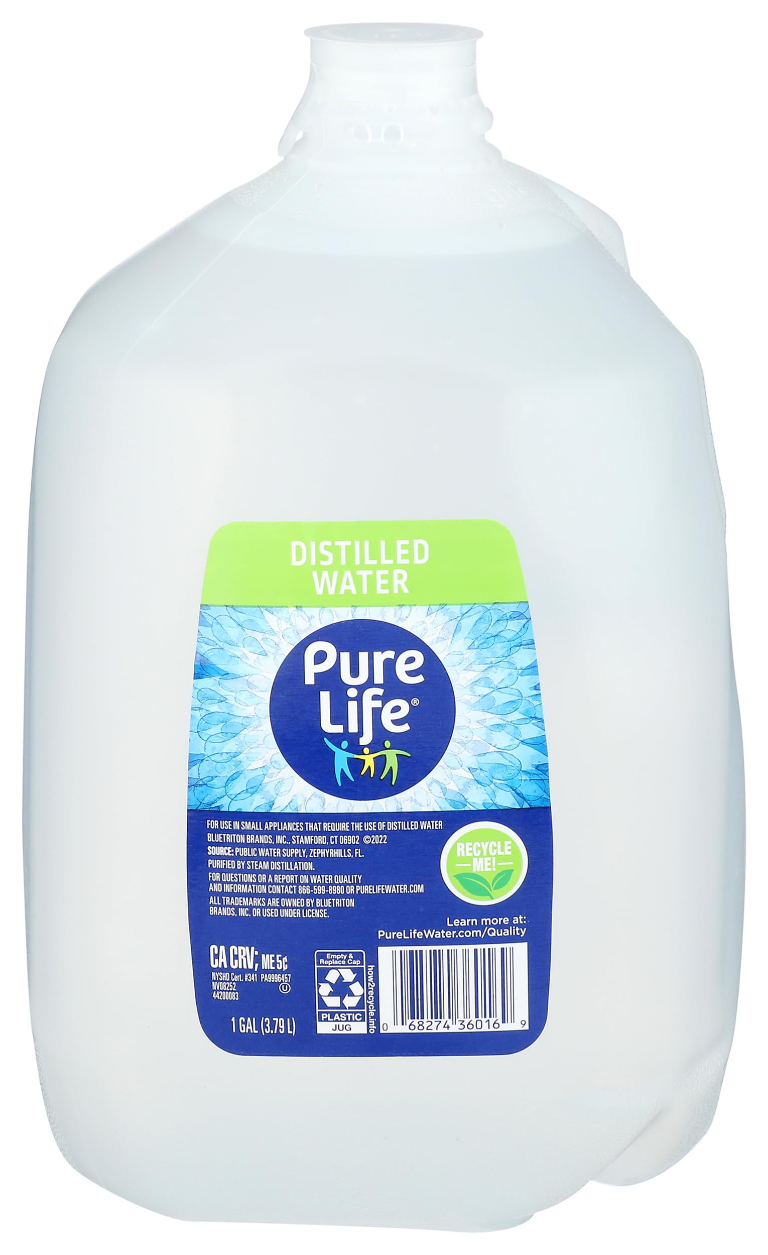 Pure Life Distilled Water, 1-Gallon, Plastic Bottled Water (1 Pack), Side Handle | Amazon (US)