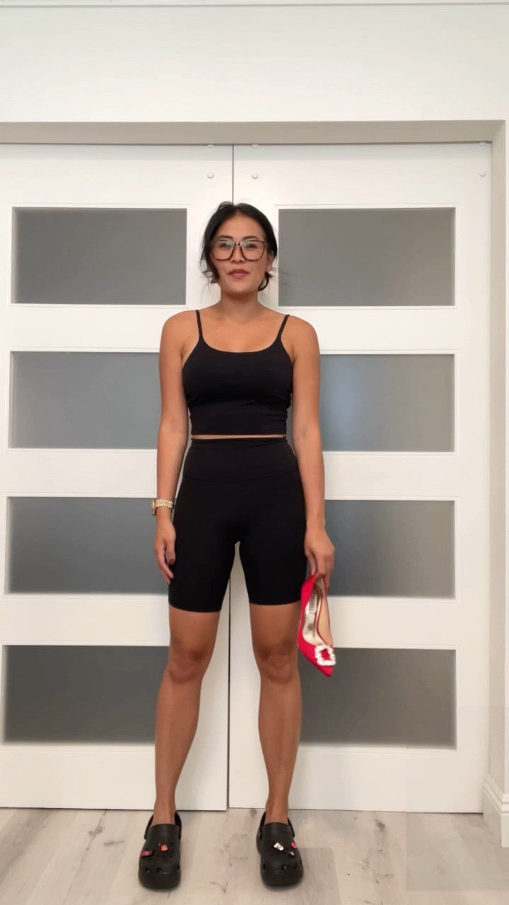 Workout tank, biker shorts, crocs transitioning to houndstooth matching co ord set and red pumps for the holidays 

#LTKshoecrush #LTKSeasonal #LTKstyletip