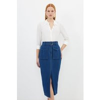 Stretch Woven Denim Midi Skirt | Debenhams UK