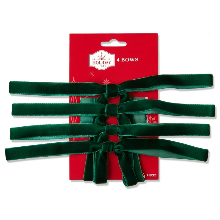 Green Velvet Decorative Bows, 15", 4 Count, by Holiday Time | Walmart (US)