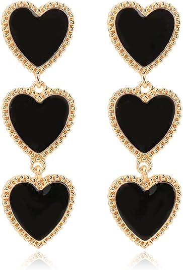 Chic Enamel Long Love Heart Letter Earrings Unique Personalized Red Hollow Heart Drop Dangle Earr... | Amazon (US)
