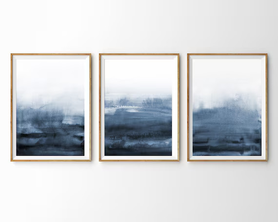 Abstract Wall Art Prints Navy Blue Watercolor Print Set of 3 | Etsy | Etsy (US)