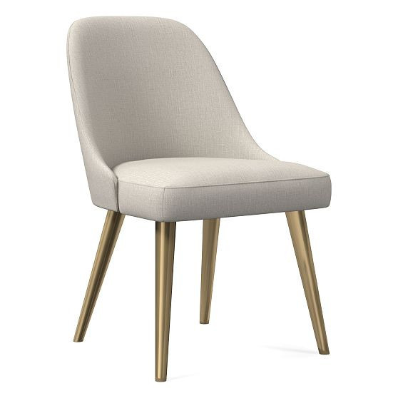 Mid-Century Upholstered Dining Chair Performance Yarn Dyed Linen Weave Alabaster Blackened Brass | West Elm (US)