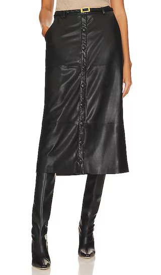 x REVOLVE Brighton Faux Leather Midi Skirt in Black | Revolve Clothing (Global)