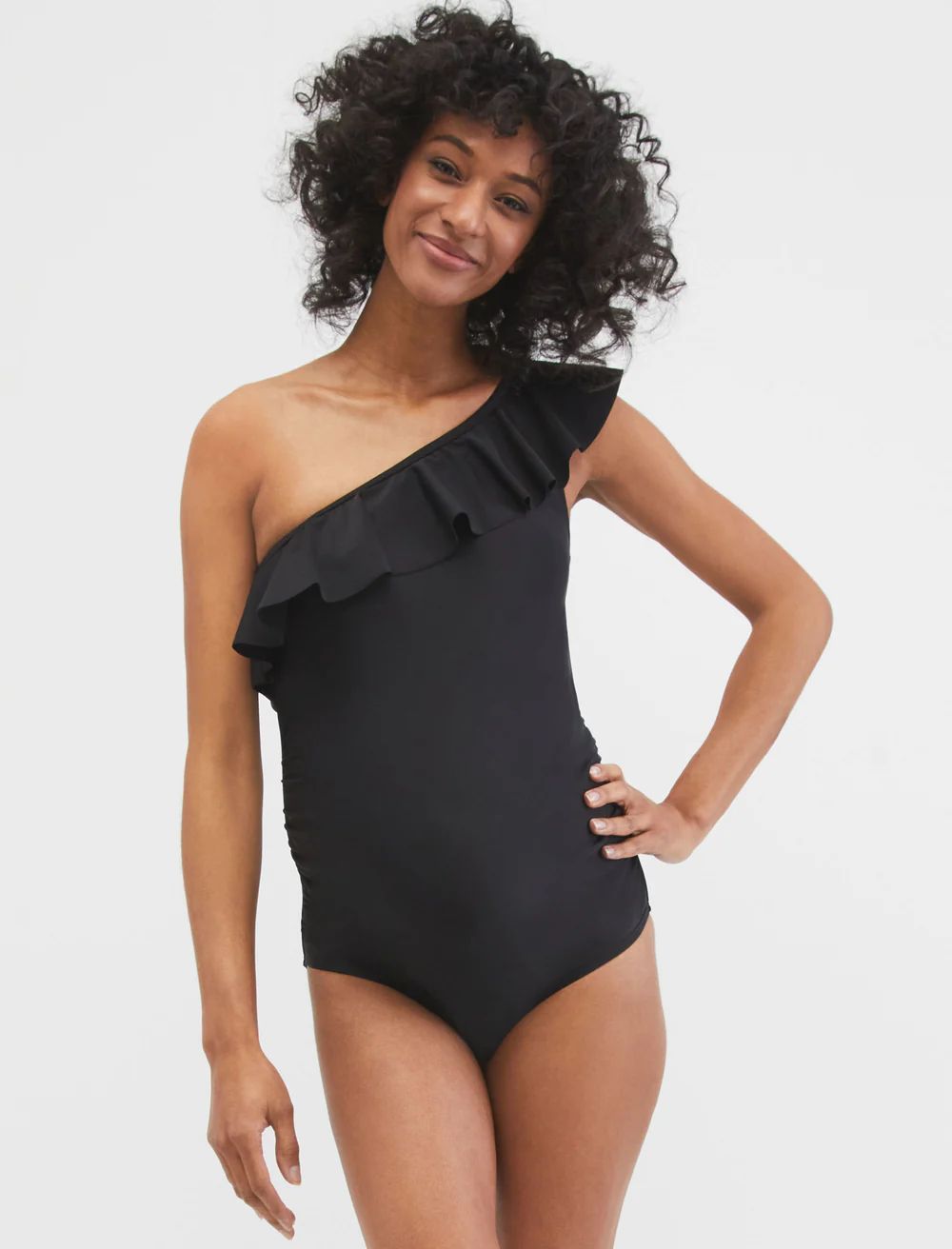 Beach Bump™ Ruffle Front One Shoulder Maternity Swimsuit UPF 50+ | Motherhood Maternity