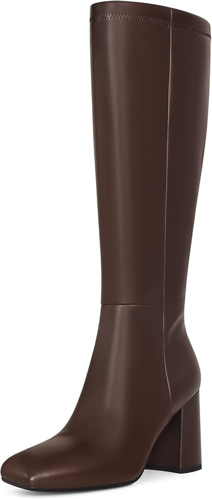 SOVANYOU Women's Faux Leather Tall Boots Fashion Square Toe Chunky Heel Knee High Boots with Side... | Amazon (US)