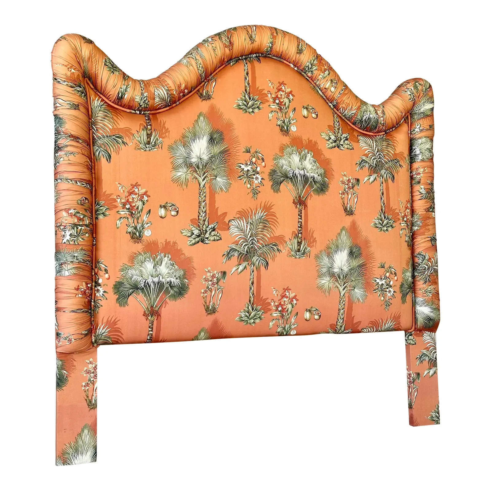 Coastal Custom Upholstered Palm Tree California King Headboard | Chairish