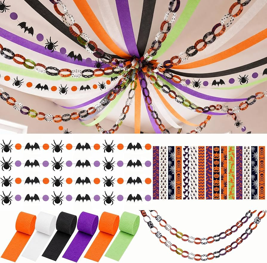 700 Sheets Halloween Paper Chain Strips and 52ft Spider Bat Garlands Set | Amazon (US)