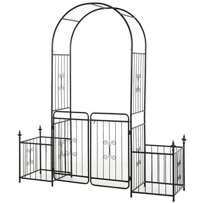 Outsunny 86" Garden Arbor Arch Gate with Trellis Sides for Climbing Plants, Wedding, Grape Vines with Locking Doors & Planter Baskets, Black | Target