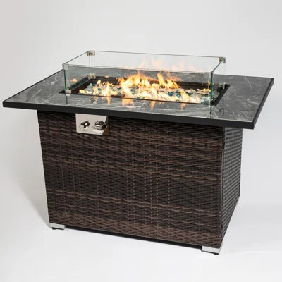 44inch Outdoor Fire Table With Ceramic Top, Propane Gas Pit, 50000btu Heat Output, Rectangular , Lid & Rain Cover, Mixed Glass Rocks Pit Table, Tablet | Wayfair North America