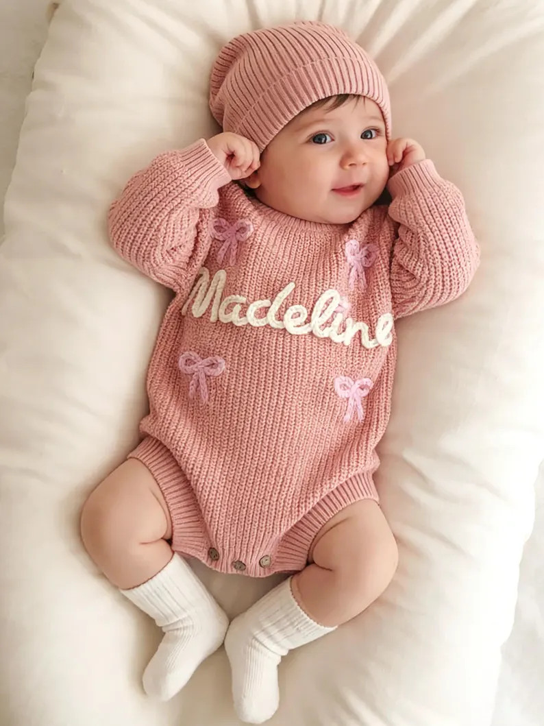 Personalized Baby Romper, Custom Newborn Outfit, Hand Embroidered Name Romper for Baby Girl & Boy... | Etsy (Global)