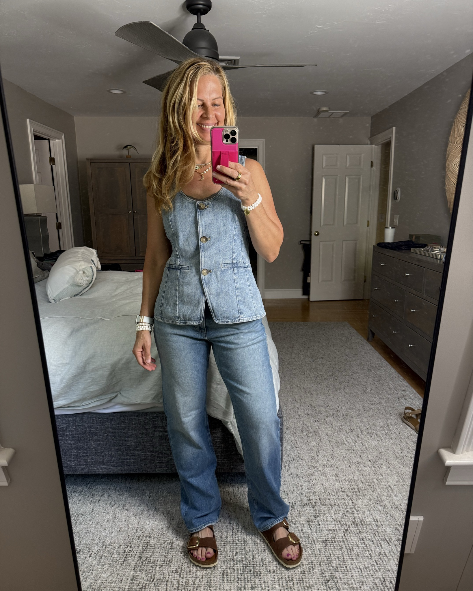 Denim on denim ootd is the ultimate chic look!  So comfy and looks incredible on too!  All sizes tts.  Vest is Madewell and jeans are Paige ❤️

#LTKStyleTip #LTKOver40 #LTKShoeCrush