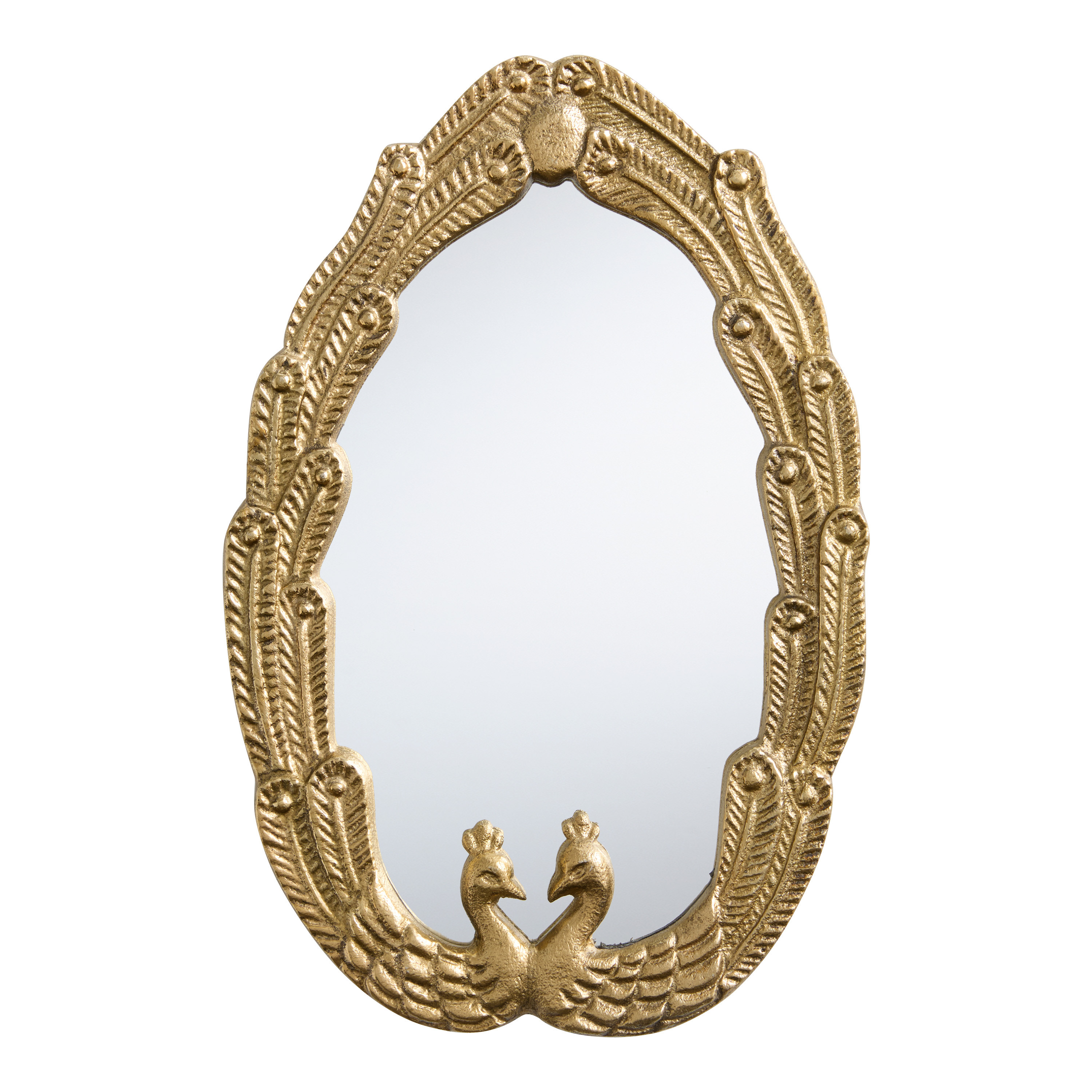 Small Oval Gold Metal Double Peacocks Wall Mirror | World Market