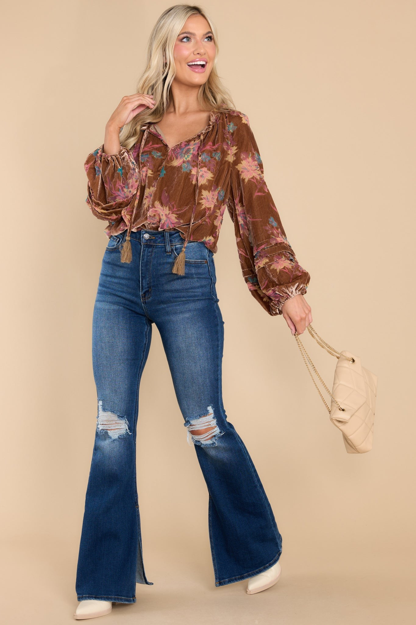 Moment Of Clarity Mocha Floral Print Bodysuit | Red Dress 