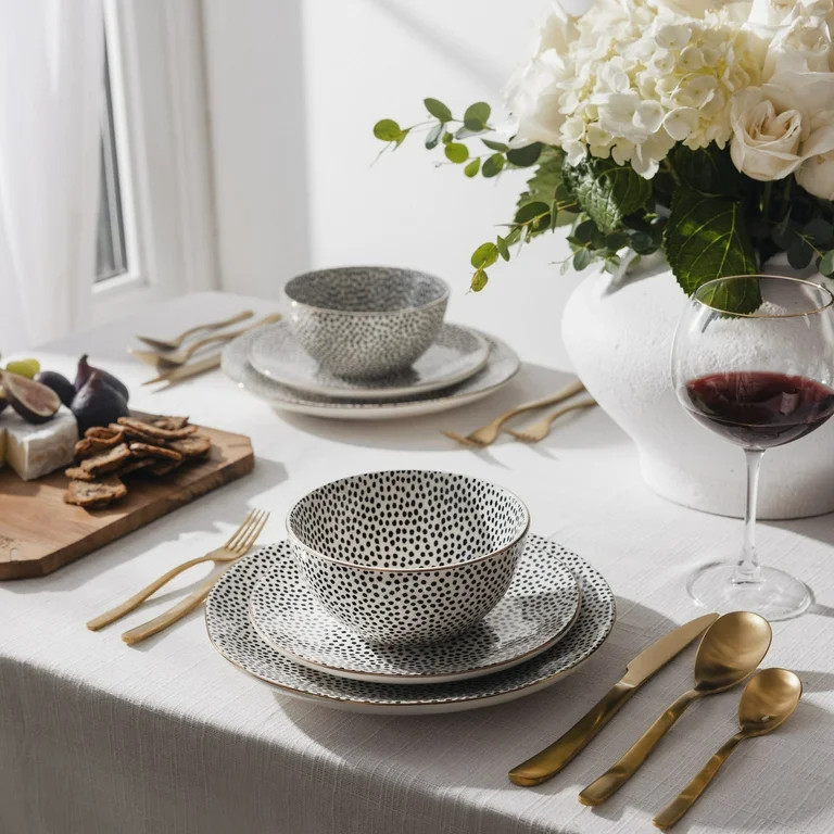 Thyme & Table Dot Ceramic Dinner Plate Black and White | Walmart (US)