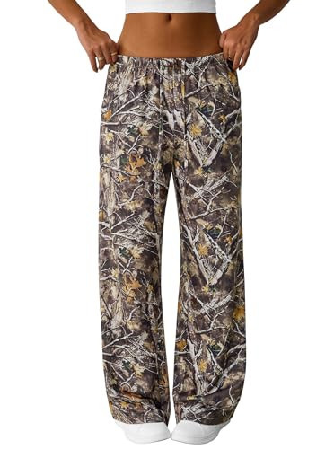 SOFIA'S CHOICE Women's Camo Sweatpants Baggy Pants Y2k Wide Leg Low Rise Sweatpants Camo Green X-Large | Amazon (US)