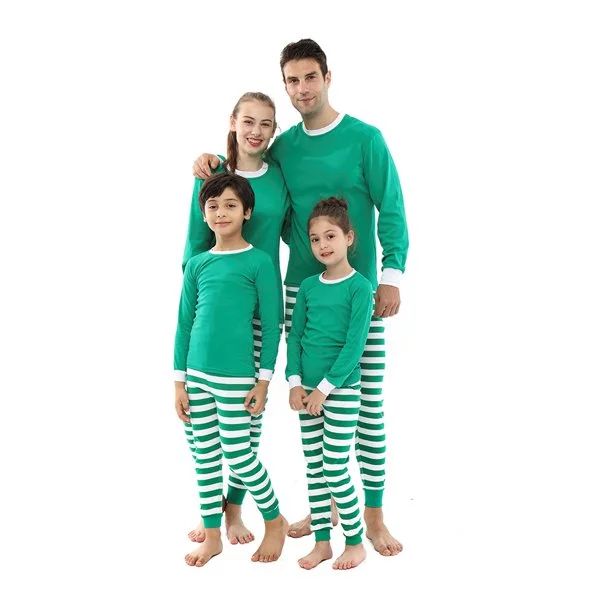 Elowel Matching Family Christmas Pajamas - Green Top & Striped Pants 2-Piece Set - Walmart.com | Walmart (US)