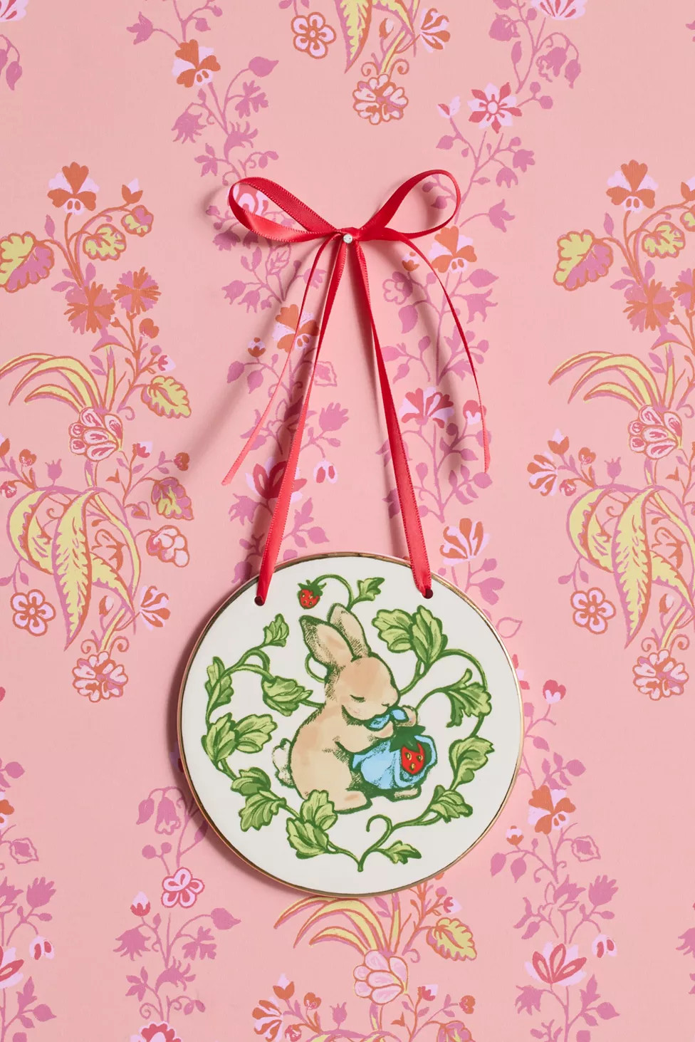 Strawberry Bunny Ceramic Hanging Wall Tile | Urban Outfitters (US and RoW)
