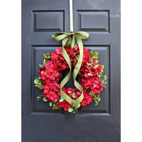 Christmas Wreath-Red Hydrangeas - Hydrangea Wreath-Holiday Decor-Holiday Wreath-Christmas Decor | Etsy (US)