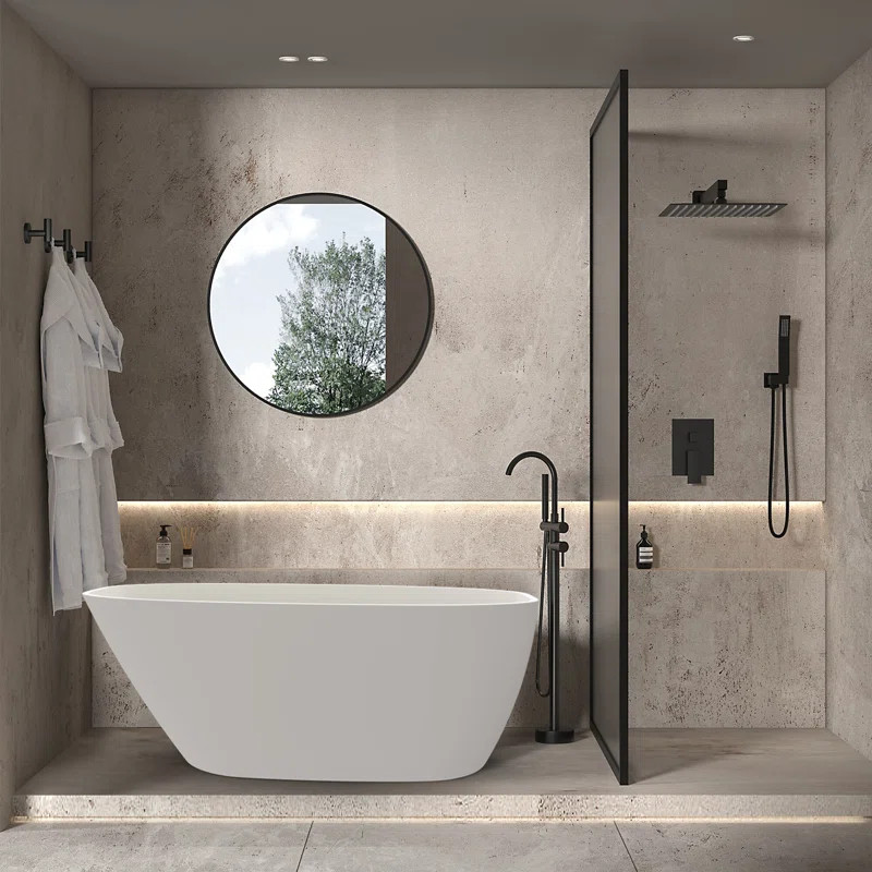 White 59" x 30" Freestanding Soaking Acrylic Bathtub (Part number: BTWF73191557559) | Wayfair Professional