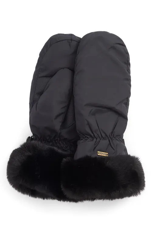Barbour Primrose Waterproof Insulated Mittens with Faux Fur Trim in Black at Nordstrom, Size Large | Nordstrom
