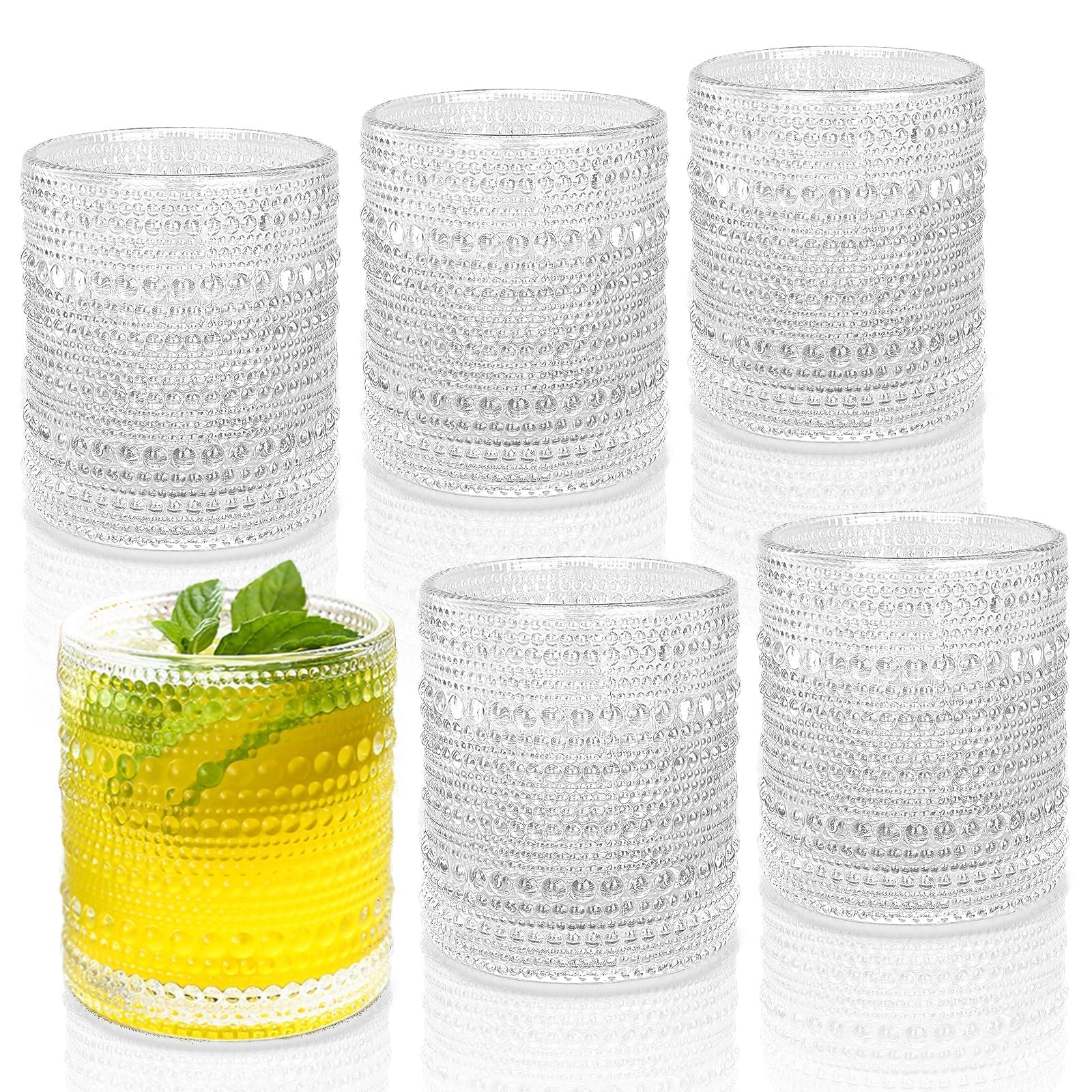 Cocktail Glasses 10 oz Hobnail Drinking Glasses Set of 6, Vintage Glassware, Textured Glass Cups ... | Amazon (US)