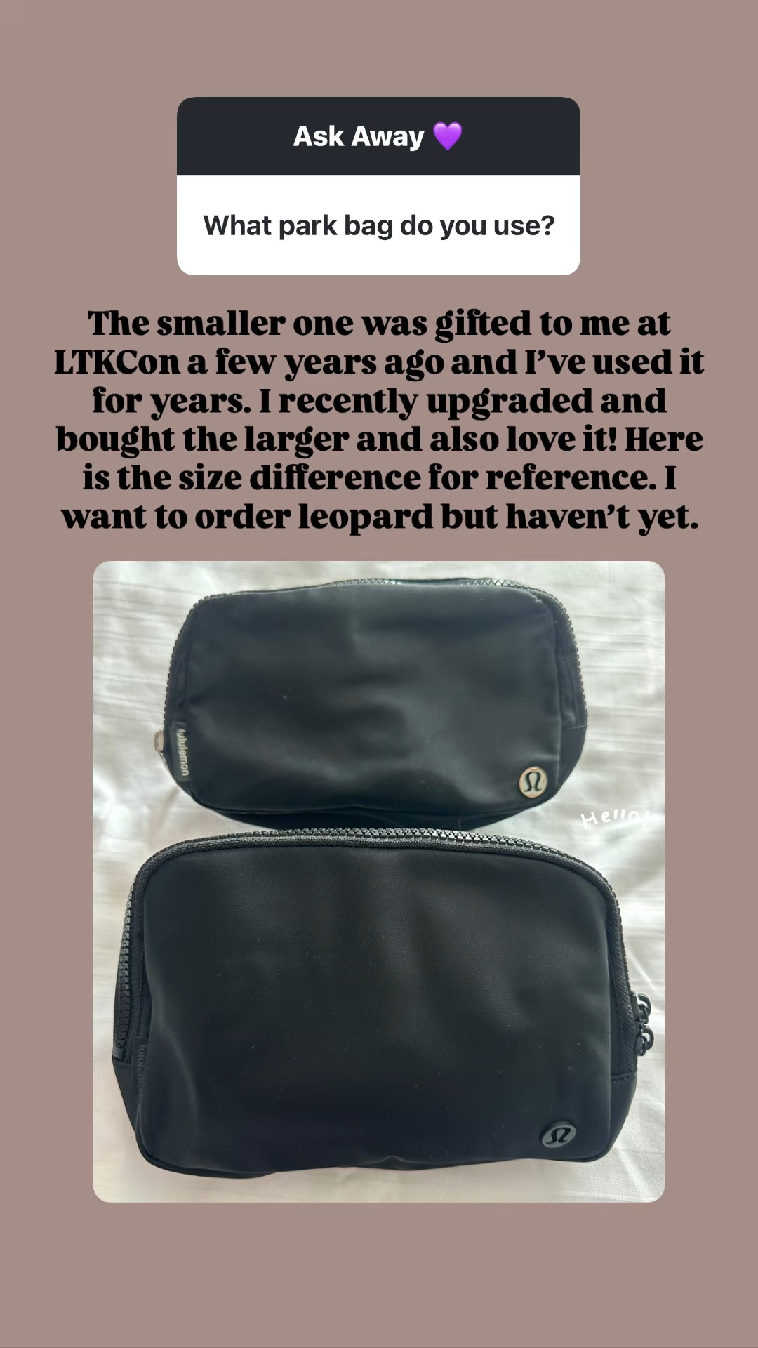 The belt bag I use for all theme parks, including Disney is by Lululemon. I have the regular size and the large. ￼

#LTKTravel #LTKdayinmylife #LTKActive