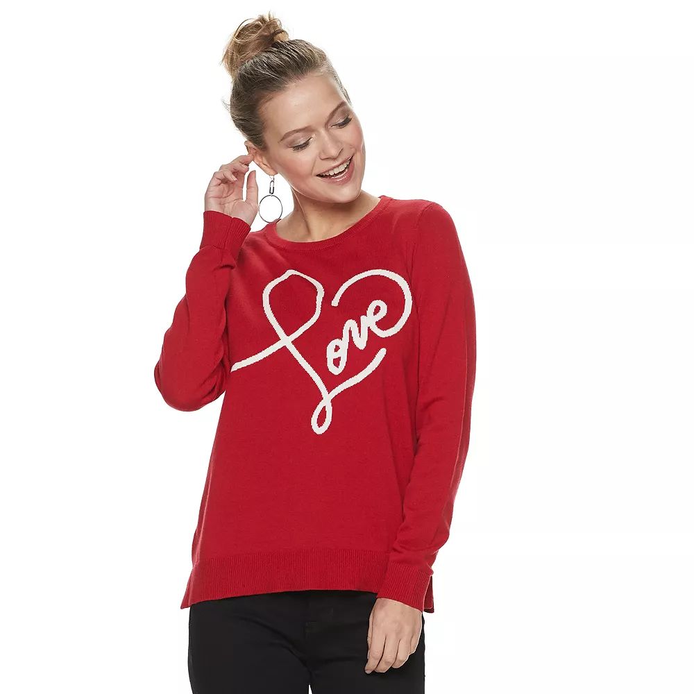 Women's Apt. 9® Long Sleeve Crewneck Valentine's Pullover | Kohl's