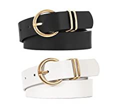 VONMELLI 2 Pack Women's Leather Belts for Jeans Dresses Fashion Gold Buckle Ladies Belt | Amazon (US)