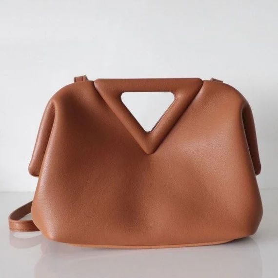 Retro Triangle V Clasp Bag Leather Custom Personalized Handbag | Etsy | Etsy (US)