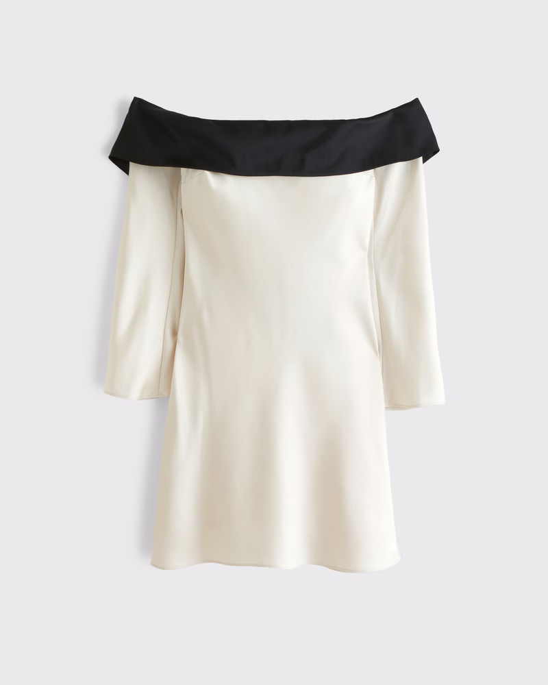 Women's Long-Sleeve Off-The-Shoulder Satin Mini Dress | Women's Party Collection | Abercrombie.co... | Abercrombie & Fitch (US)