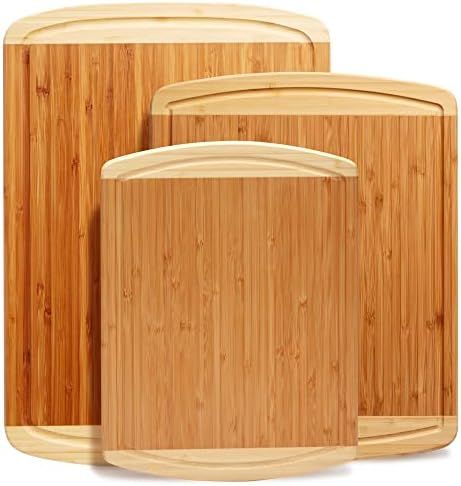 Organic Bamboo Cutting Board Set of 3 with Lifetime Replacements - Wood Cutting Board Set with Ju... | Amazon (US)