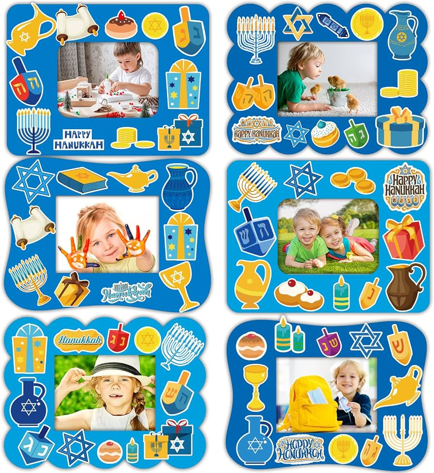 30 Packs Hanukkah Picture Frame Craft Kits for Kids Hanukkah DIY Craft Set with Menorah Dreidel J... | Amazon (US)