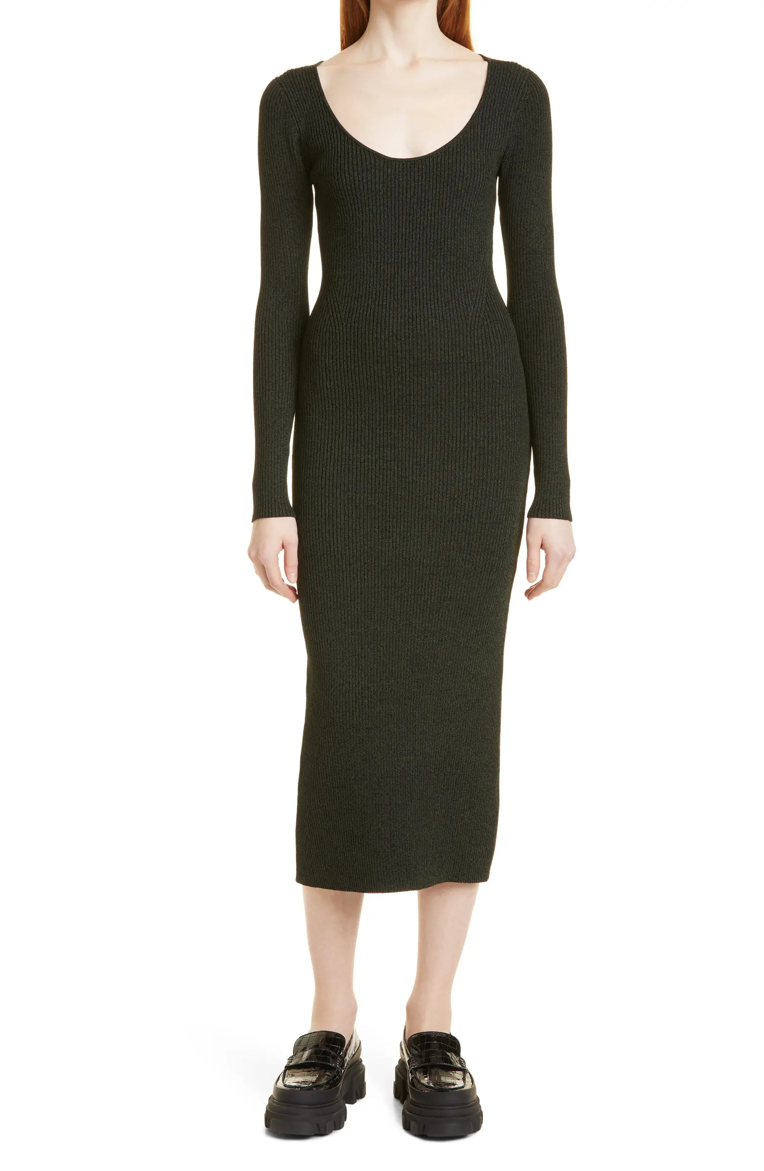 Ganni Rib Scoop Neck Long Sleeve Sweater Dress | Nordstrom | Nordstrom