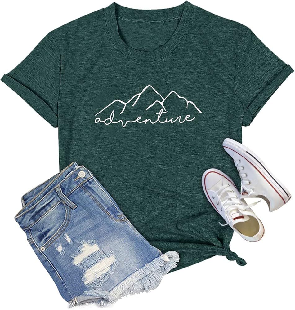 Mountain Sunset Graphic T-Shirts for Women Camping Hiking Tees Casual Travel Short Sleeve Tops | Amazon (US)