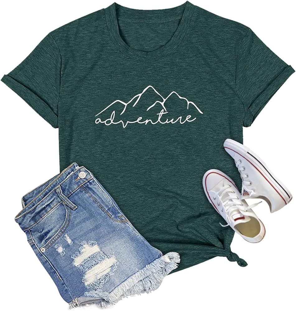 Mountain Sunset Graphic T-Shirts for Women Camping Hiking Tees Casual Travel Short Sleeve Tops | Amazon (US)