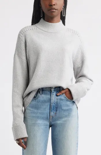 Treasure & Bond Rib Detail Mock Neck Sweater in Grey Heather at Nordstrom Rack, Size X-Small | Nordstrom Rack