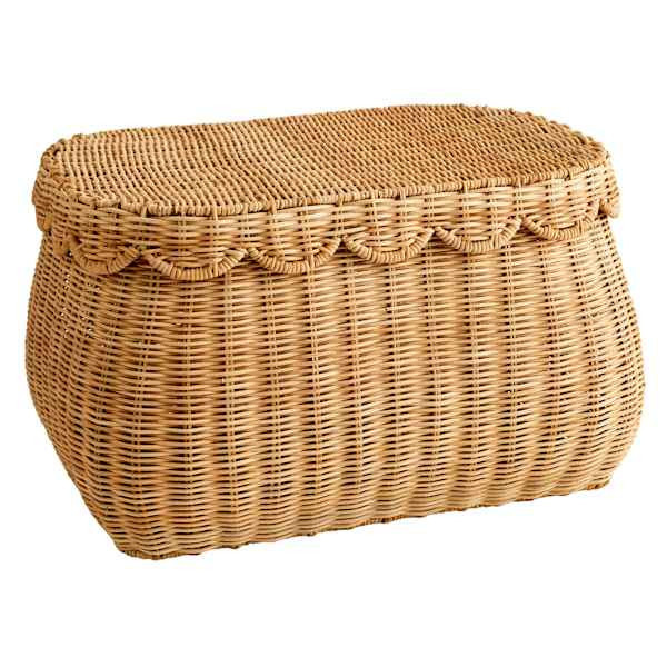 Juniper Oval Scallop Rattan Basket With Lid, Large, Natural, sold by At Home | At Home