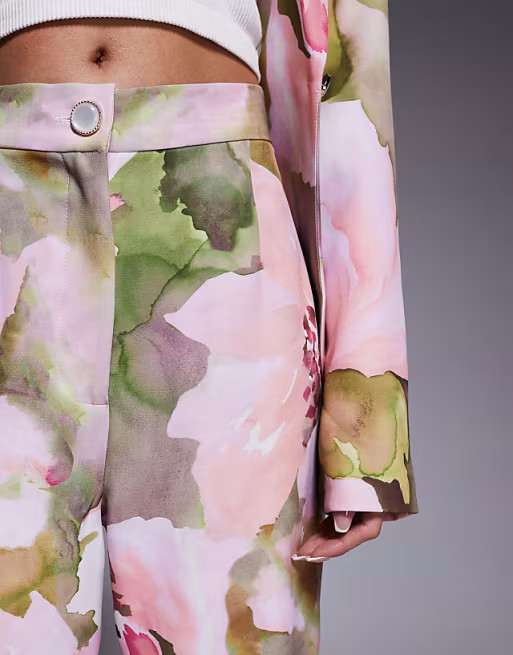 ASOS LUXE tailored suit pants in pink floral print (part of a set) | ASOS (Global)