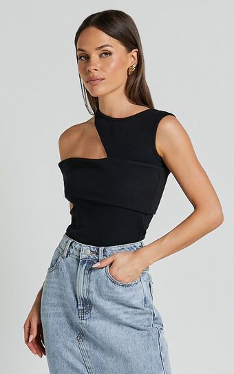 Lilah Top - Asymmetric Cut Out Top in Black | Showpo (US, UK & Europe)